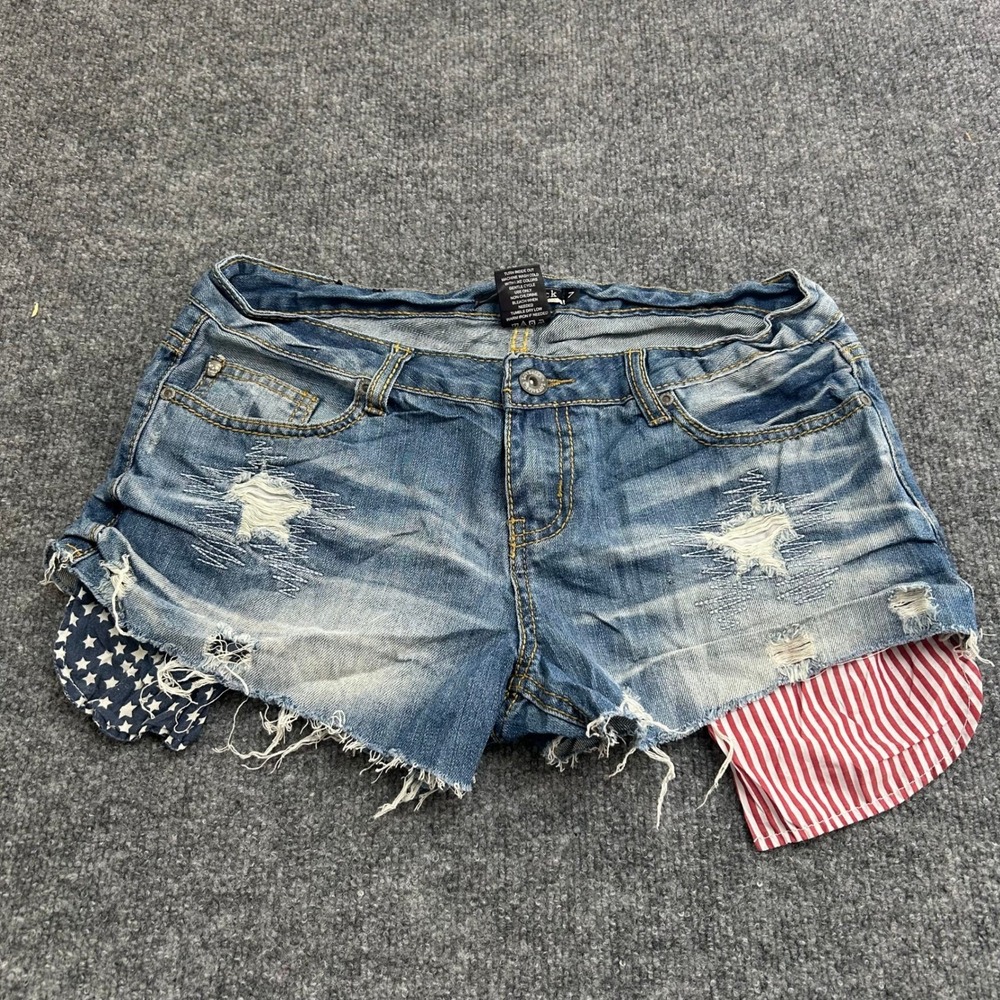 Lovesick Denim Shorts Womens Size 7 Blue Distressed Americana Cutoff Patriotic